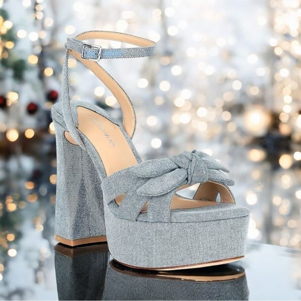🌟 Antonio Melani Blue Denim Bindi Bow Platform Sandals